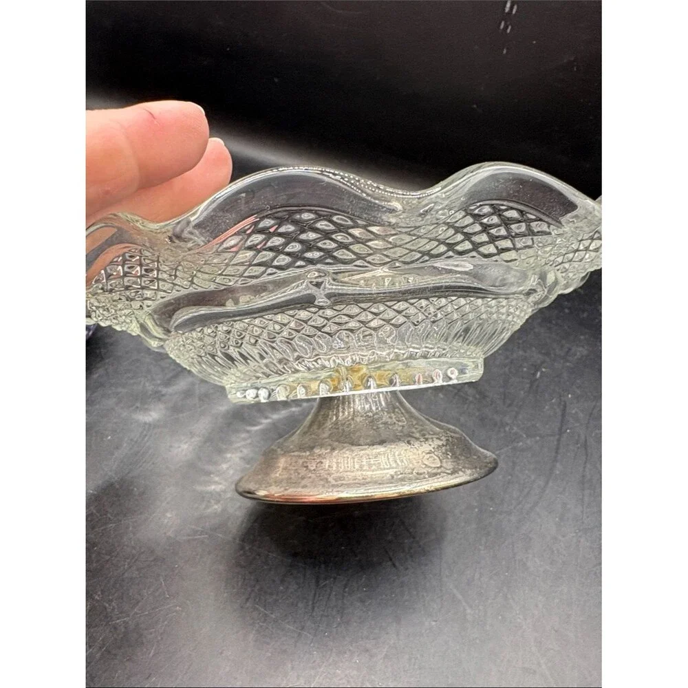 Handcrafted Ceramic Duck Pin Cushion in Lavender and Cream on Glass Dish